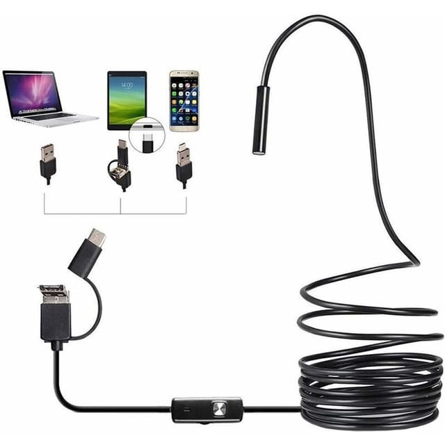 Gabrielle USB-Endoskop Endoskopische Kamera 5,5 mm IP67 Wasserdichte Sondeninspektionskameras 5 m halbstarres Kabel mit 6 LEDs, Typ-C kompatibel mit