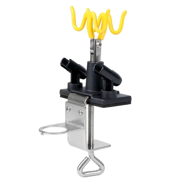 Wiltec - Pistolenhalter passend für 4 Pistolen und 1 Manometer, 85 x 110 x 210 mm, Airbrushpistolenhalter zur Tischmontage, Airbrush Zubehör