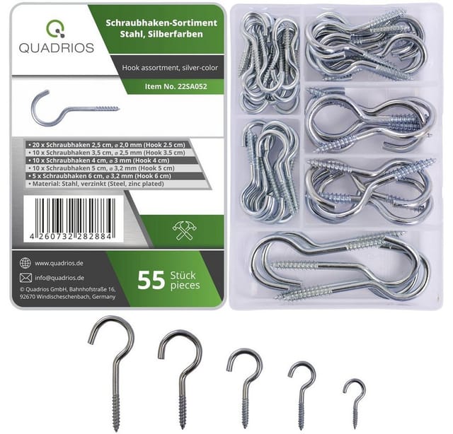 22SA052 Schraubhaken-Sortiment Silber 55 Teile 55 St. - Quadrios