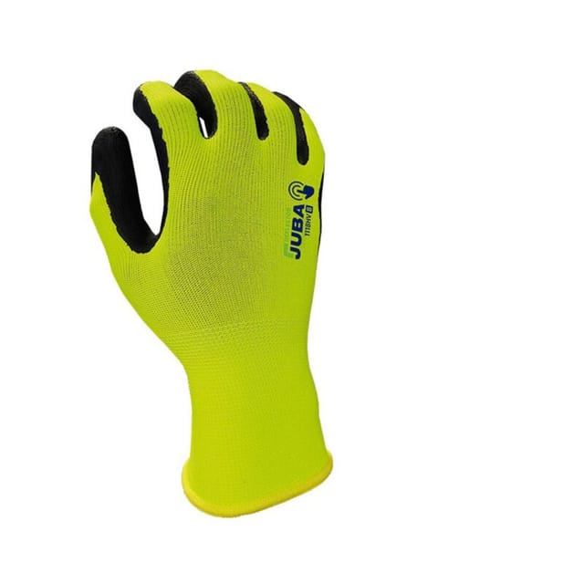 Juba - Eco-Nit FOAM-Handschuh mit hoher Sichtbarkeit am Rücken, Größe 9 – Schwarz/Fluorgelb