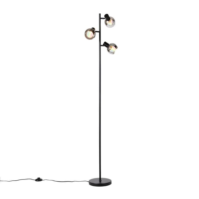 Smarte Stehleuchte schwarz mit Rauchglas inkl. 3 WiFi P45 - Vidro