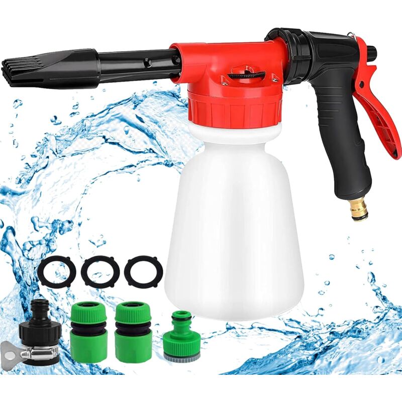 1l Auto-schaumpistole, 2-in-1 Verstellbare Schaumlanze, Auto-reinigungsschaumpistole Für Gartenschlauchanschluss (inkl. 4 Zubehörteile)