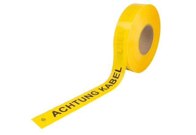 Trassenwarnband achtung kabel, gelb, 250 m x 40 mm, PE-Folie 0,1 mm, schwarz bedruckt - Tecuro