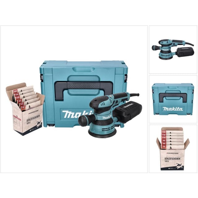 Makita BO 5041 J Exzenterschleifer Schleifmaschine 300 W 125 mm + Toolbrothers TURTLE Schleifset + Makpac