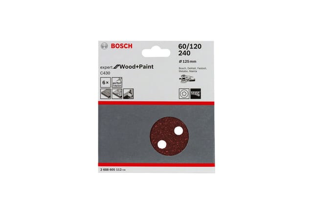 6x Schleifblatt Expert for Wood 8 Löcher 125 mm 60 120 240 - 2608605112 - Bosch