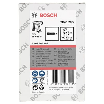 Schmalrückenklammer TK40 20G, 5,8 mm, 1,2 mm, 20 mm, verzinkt, 5000er-Pack - Bosch