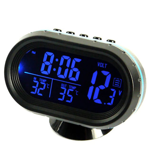 Ahlsen Auto-Digital-Thermometer-Voltmeter-Uhr-Alarm-Monitor, multifunktionale Auto-Meter-Uhr-Spannungs-Gefriertemperatur-Anzeige, LCD-Uhr-Monitor