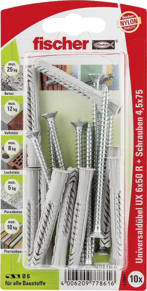 Fischer Universaldübel-Set UX 6.0 x 50 mm - 10 Stück Dübel