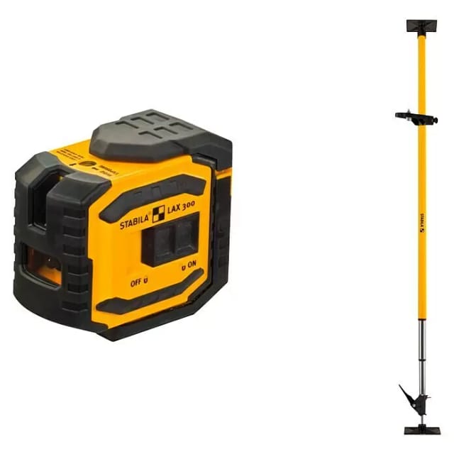 Stabila - Selbstnivellierender Kreuzlinien-Lot-Laser lax 300, Laser-Teleskopstütze