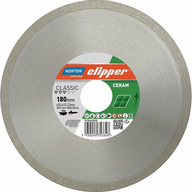 Norton - Diamanttrennscheibe Classic Ceramic ø 180 mm Bohrung 25,4 / 22,23 mm Segmentbreite 1,7 mm Segmenthöhe 7 mm