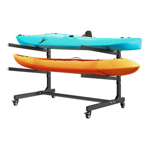 Freistehendes Kajak-aufbewahrungsregal Für 2 Kajaks/kanus/surfbretter/paddleboards, Kajakständer Mit Feststellbaren Rollen Für Den Außen- Und Innenbereich, Einstellbarer Kajakhalter 80 Kg
