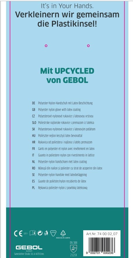 Gebol - Handschuh Upcycled Sensitive hellblau Arbeitshandschuhe
