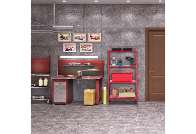 Schwerlastregal, Traglast 160 kg, 4 Ebenen, HxBxT 147,5 x 75,5 x 30,5 cm, Keller & Garage, Metallregal, rot - Relaxdays