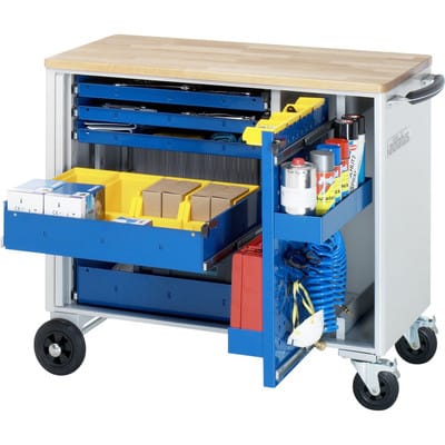 Werkzeugwagen mit 5 Schubladen & Lochwandauszug Buche BxTxH 1025x520x890mm - RAU