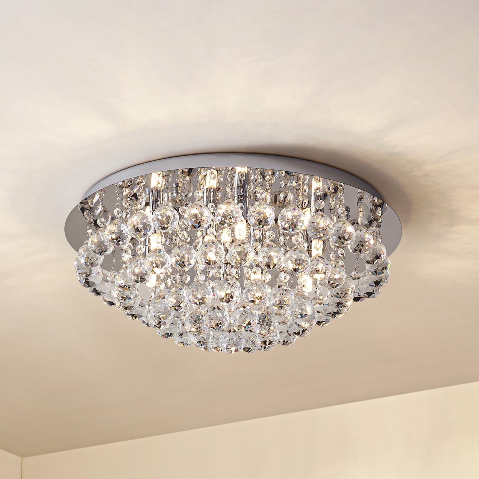 [gebraucht] B-ware Lindby Deckenleuchte Antonino Led Kristall Deckenlampe Dimmbar Chrom Ø55cm 8-flg