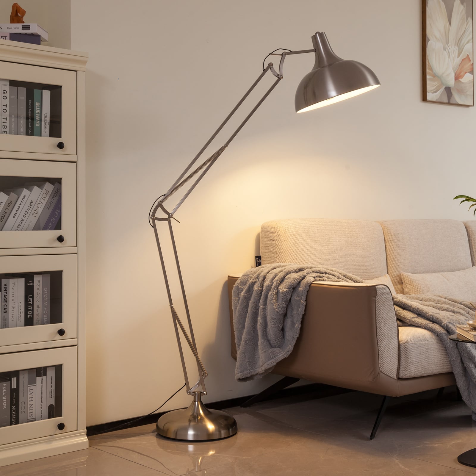 [gebraucht] B-ware Lindby Stehleuchte Lampe Leuchte Leia Led E27 Verstellbar 180cm Silber Lampe