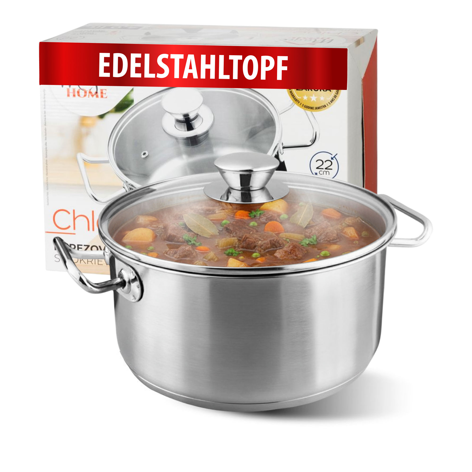 Kochtopf Magichome Chloe, Topf, 22 Cm, 4 Liter, Mit Glasdeckel, Edelstahl