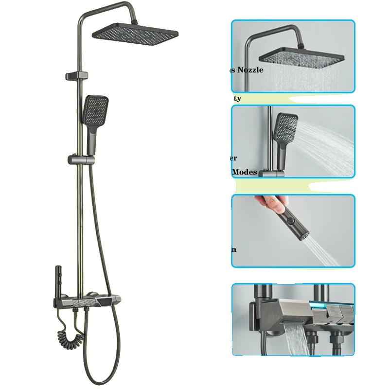 Duscharmatur-set, 4 Funktionen, Intelligentes Digitaldisplay, Modell A In Grau
