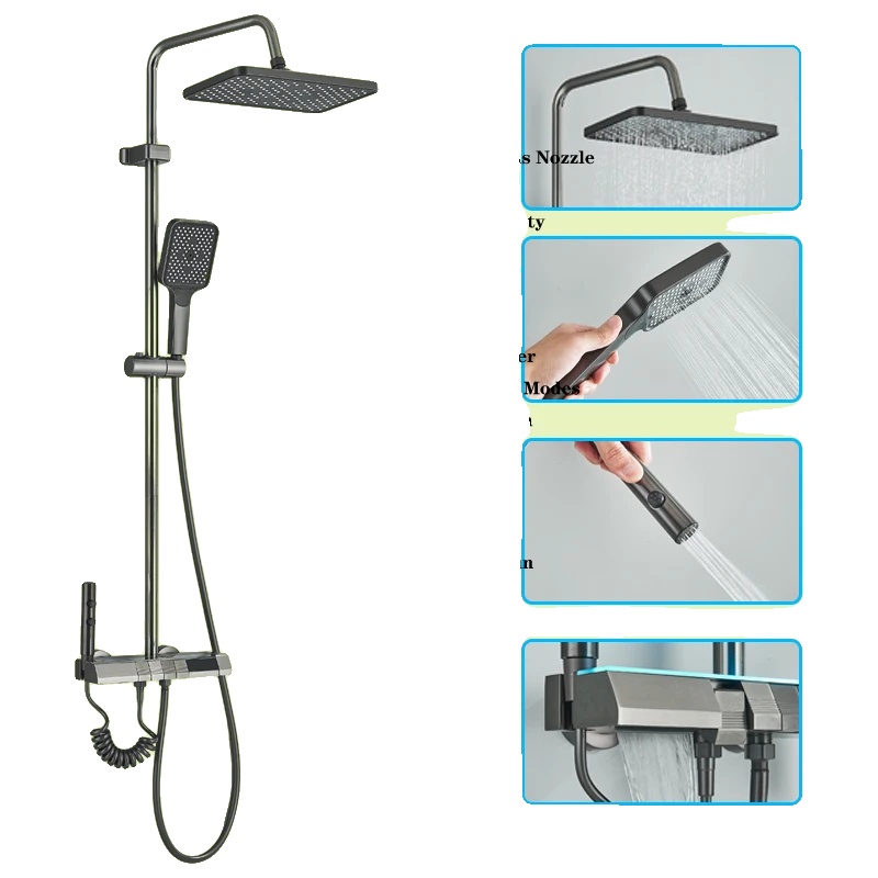 Duscharmatur-set, 4 Funktionen, Intelligentes Digitaldisplay, Modell B In Grau