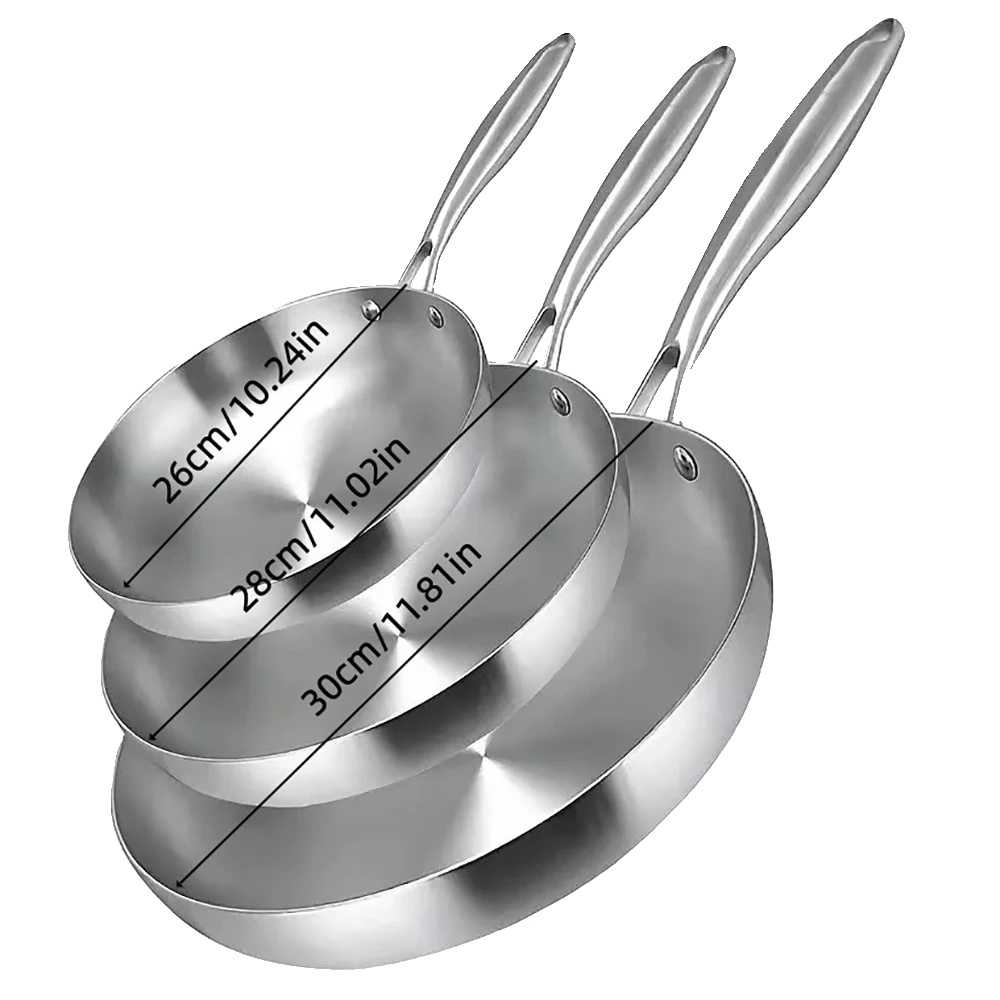 Bratpfannen-set, Langlebiger Edelstahl, Gleichmäßige Wärmeverteilung, 26 Cm + 28 Cm + 30 Cm