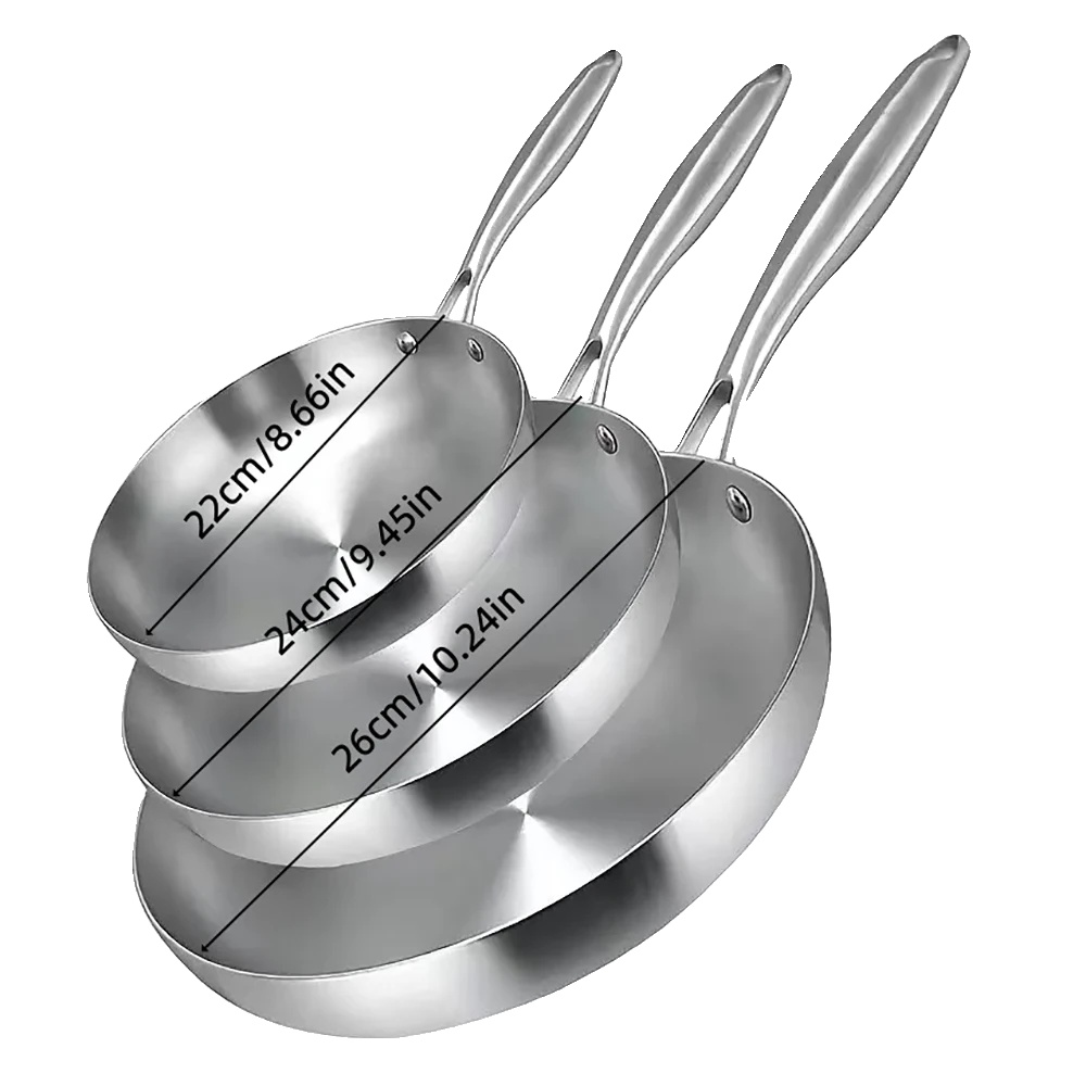 Bratpfannen-set, Langlebiger Edelstahl, Gleichmäßige Wärmeverteilung, 22 Cm + 24 Cm + 26 Cm