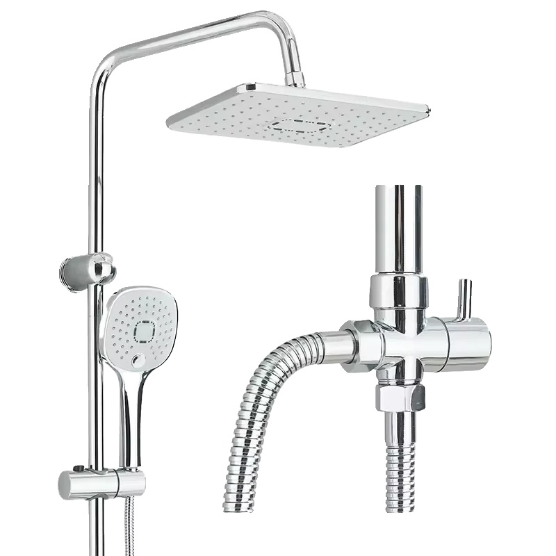 Duschset, Höhenverstellbar, Quadratisches Design, Chrom