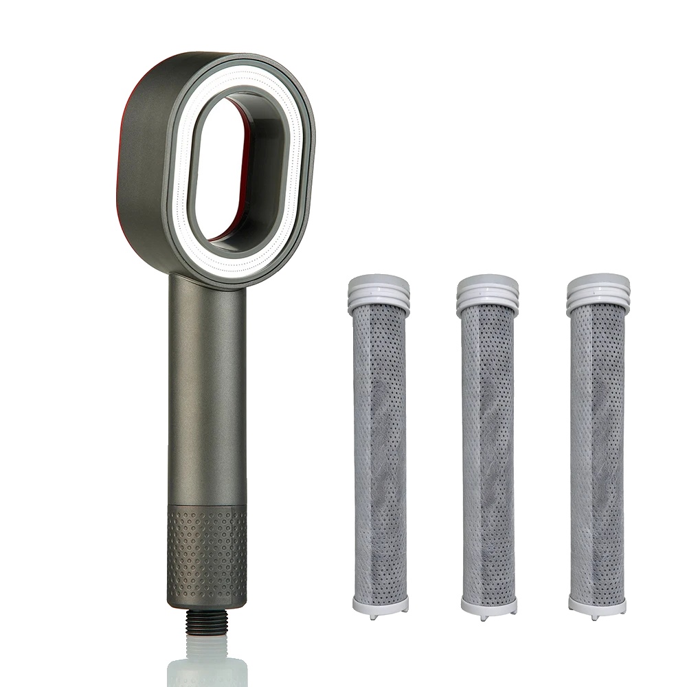Duschkopf, Hochdruck, Kohlefaserfilter, Grau – 3 Filter