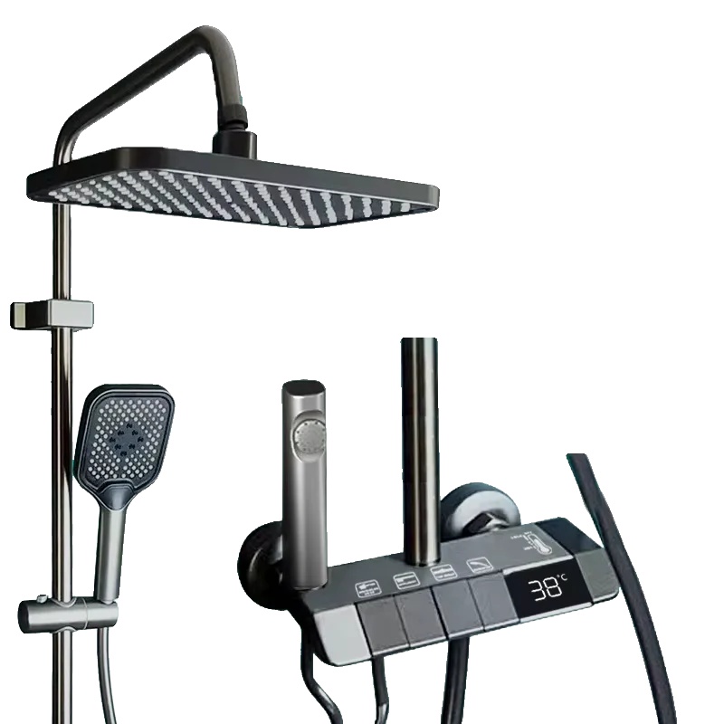 Duschset, 4 Funktionen, Led-temperaturanzeige, Grau