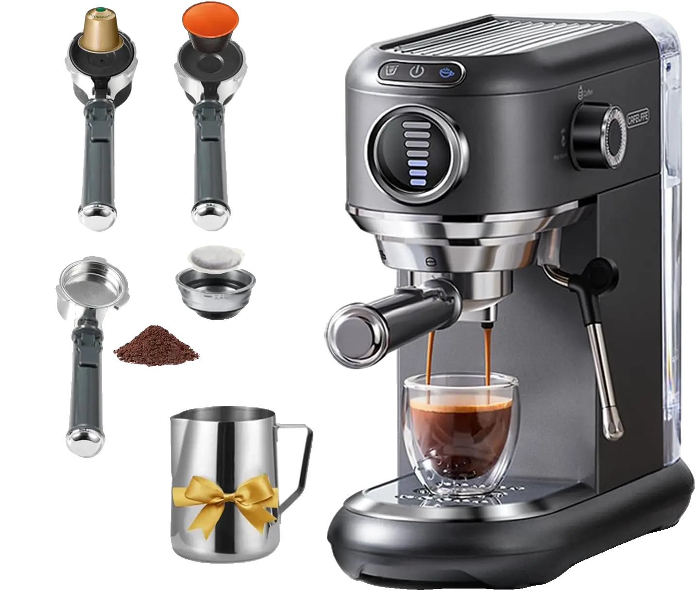 Espressomaschine, 4-in-1-funktion, Milchaufschäumer, Grau, Eu