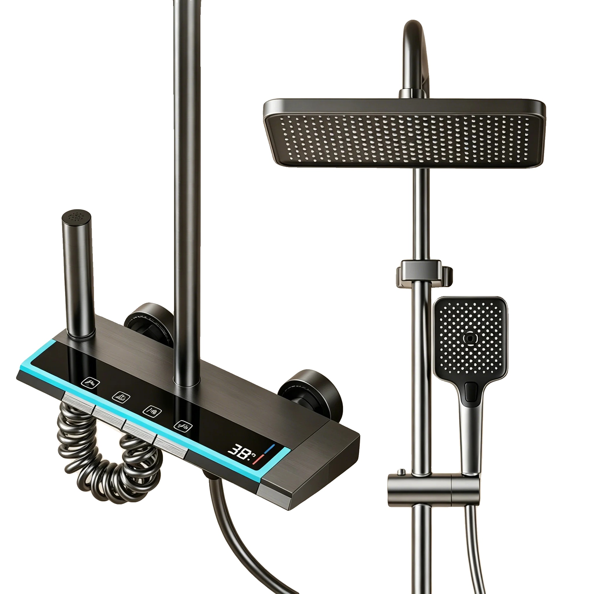 Wandmontiertes Duschsystem, Digitalanzeige, 4 Funktionen, Grau