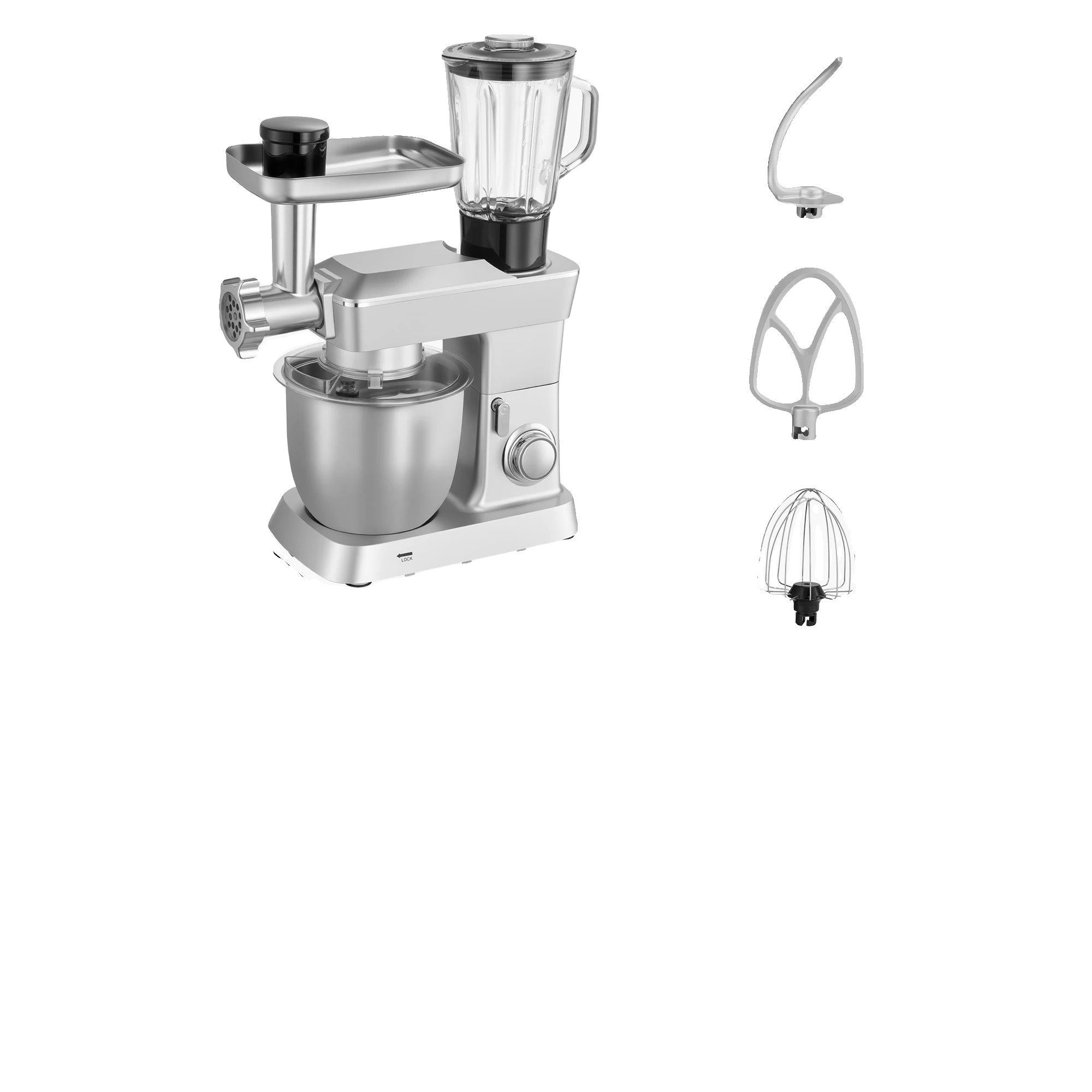 Küchenmaschine, 6 Geschwindigkeitsstufen, Edelstahlschüssel, 4,3 L, Silber