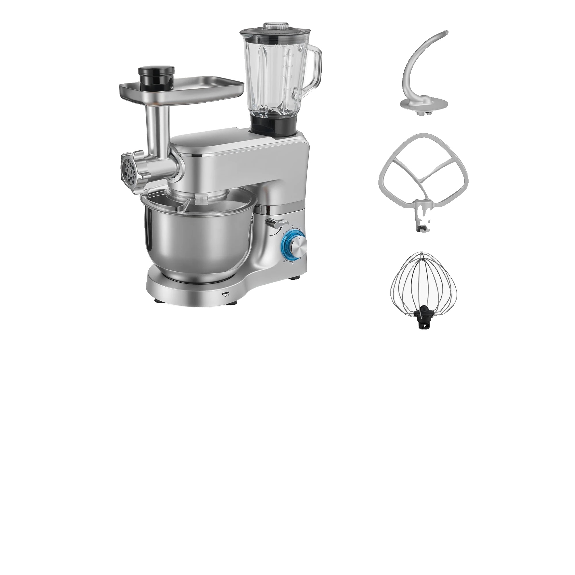 Küchenmaschine, 6 Geschwindigkeitsstufen, Edelstahlschüssel, 6 L, Silber