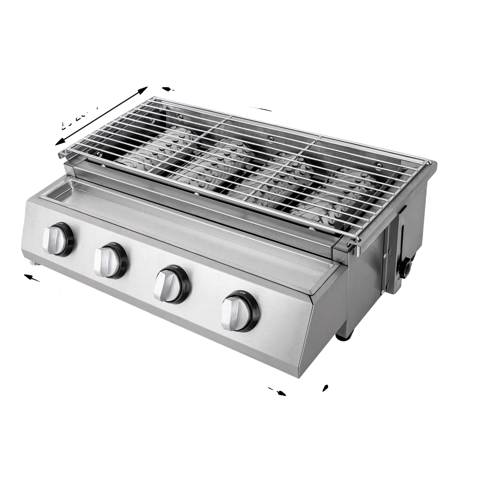 Bbq-grill, 4 Brenner, Höhenverstellbar, Hellgrau