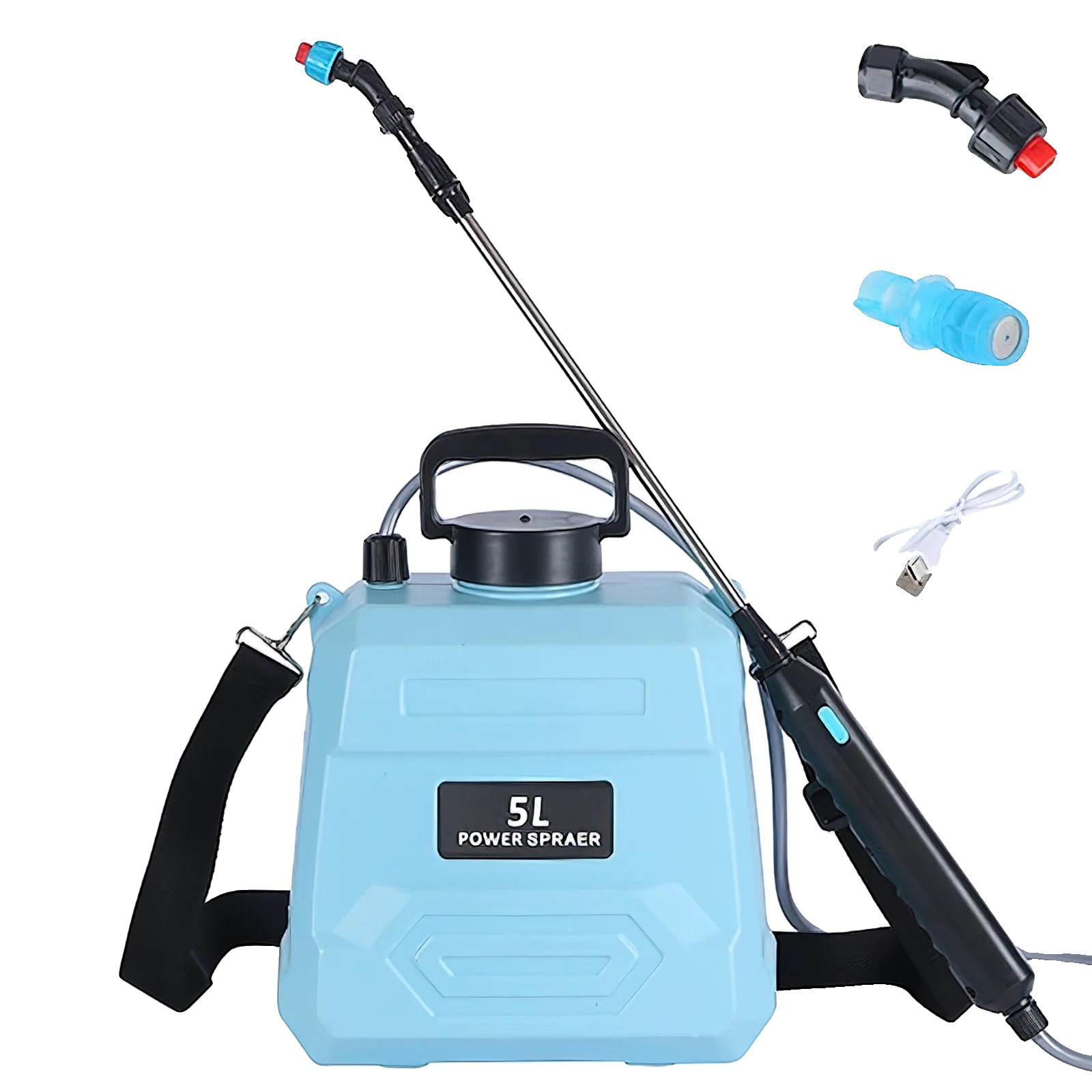 Akkubetriebene Gartenspritze, Leichtes Rucksackdesign, 5 L, Hellblau