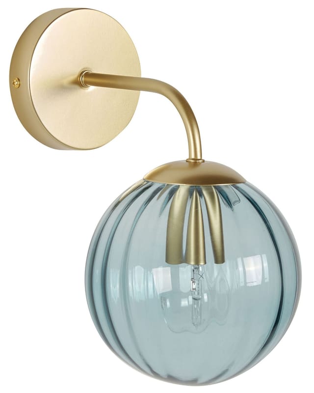 Wandleuchte Gold Metall mit Blauem Glasschirm Kugelförmig 1-Flammig Retro Design Klassisch Wandbeleuchtung Wohnzimmer Schlafzimmer Flur Diele