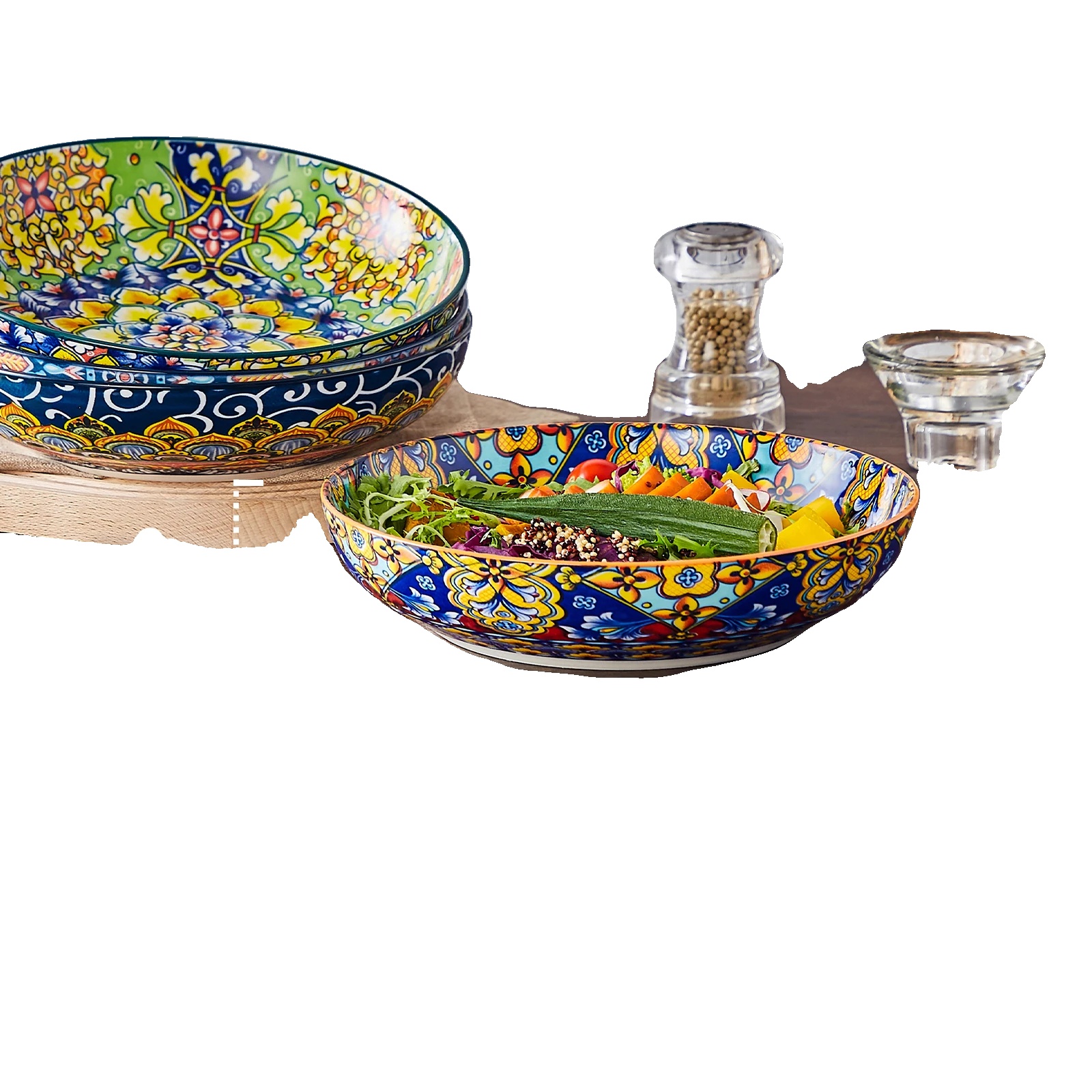 Keramik-pastaschalen, Einzigartiges Blumendesign, Spülmaschinenfest, Pastateller, 4-teilig