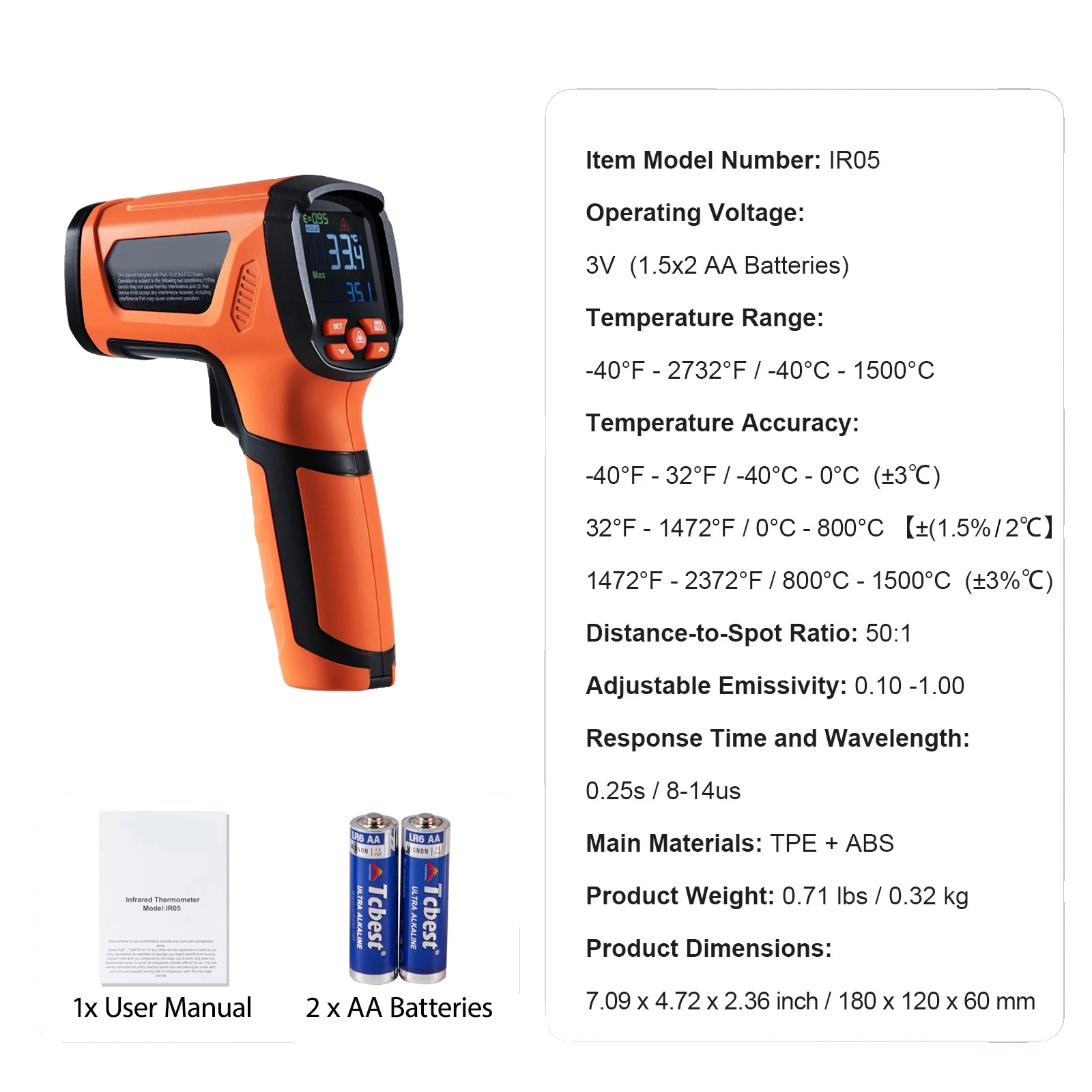 Temperaturmessgerät, Dual-laser, Berührungslose Messung, Orange