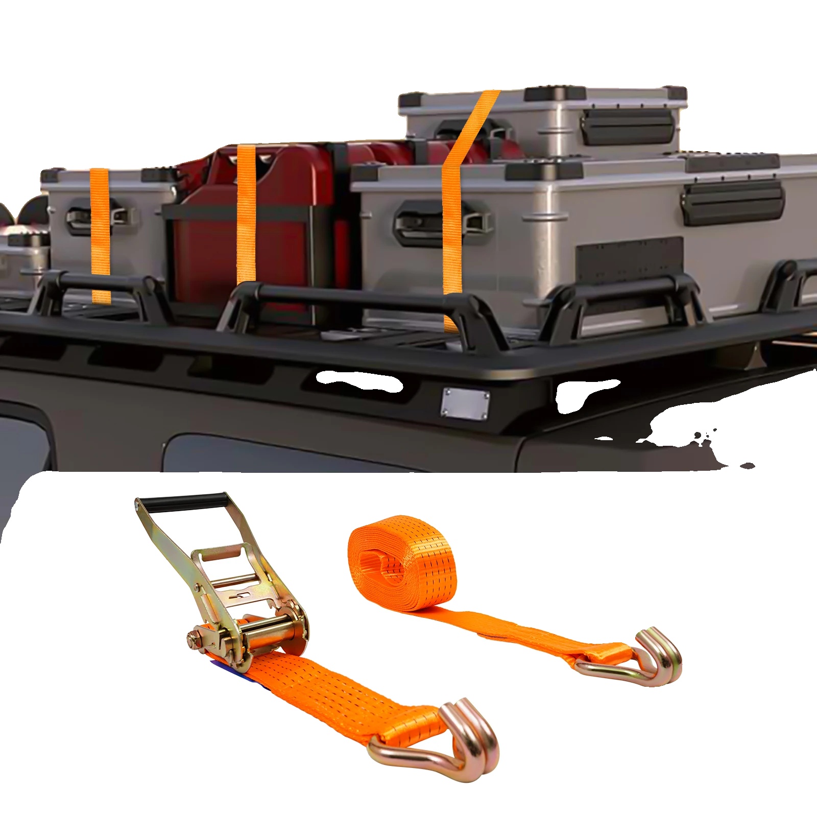 Hochleistungs-befestigungsgurte, Tragfähigkeit 5000 Kg, 6 M Länge, S-förmige Stahlhaken, Hochfestes Polyester, Gut Sichtbares Orange