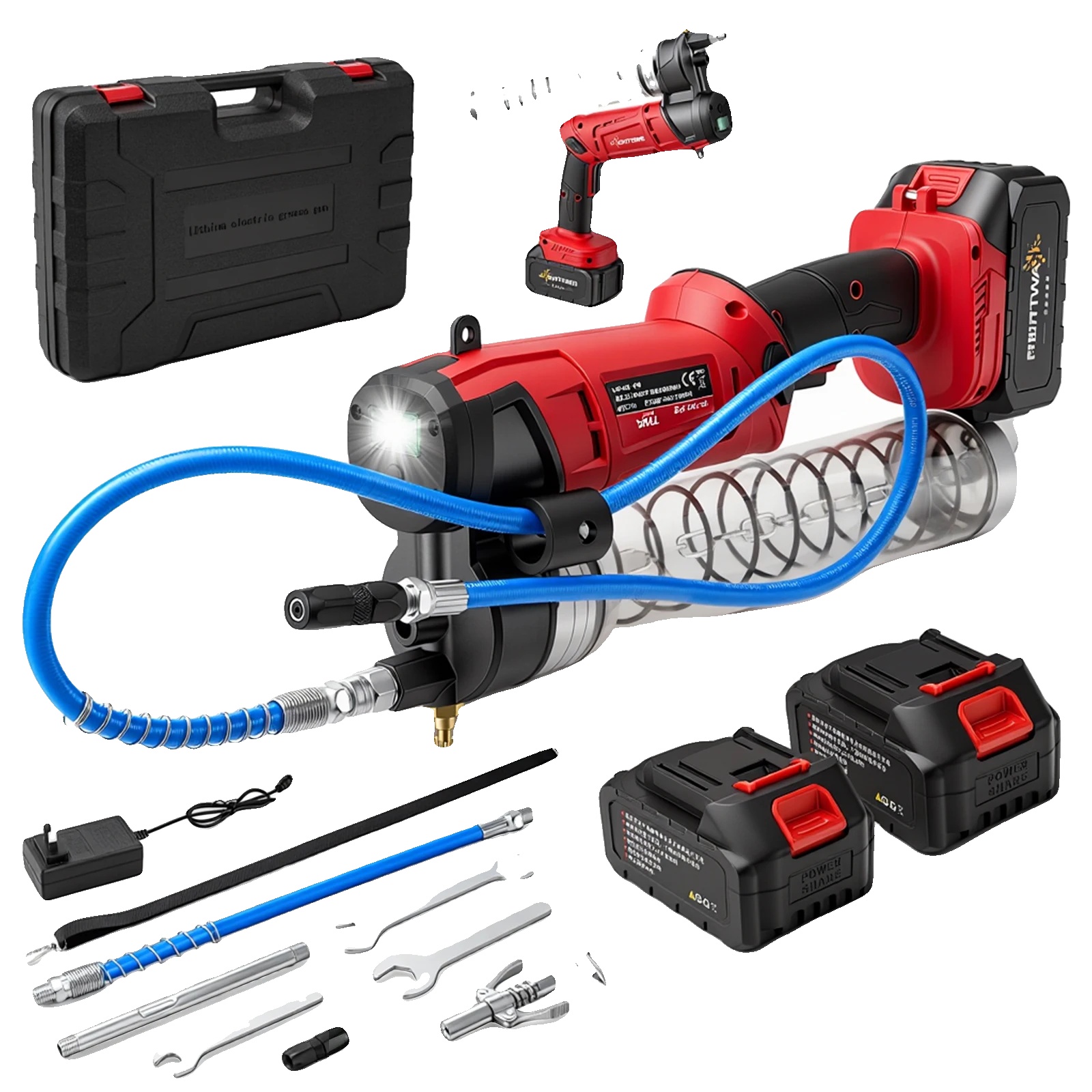 Elektrische Fettpresse, 12000 Psi, 2 Akkus, Rot