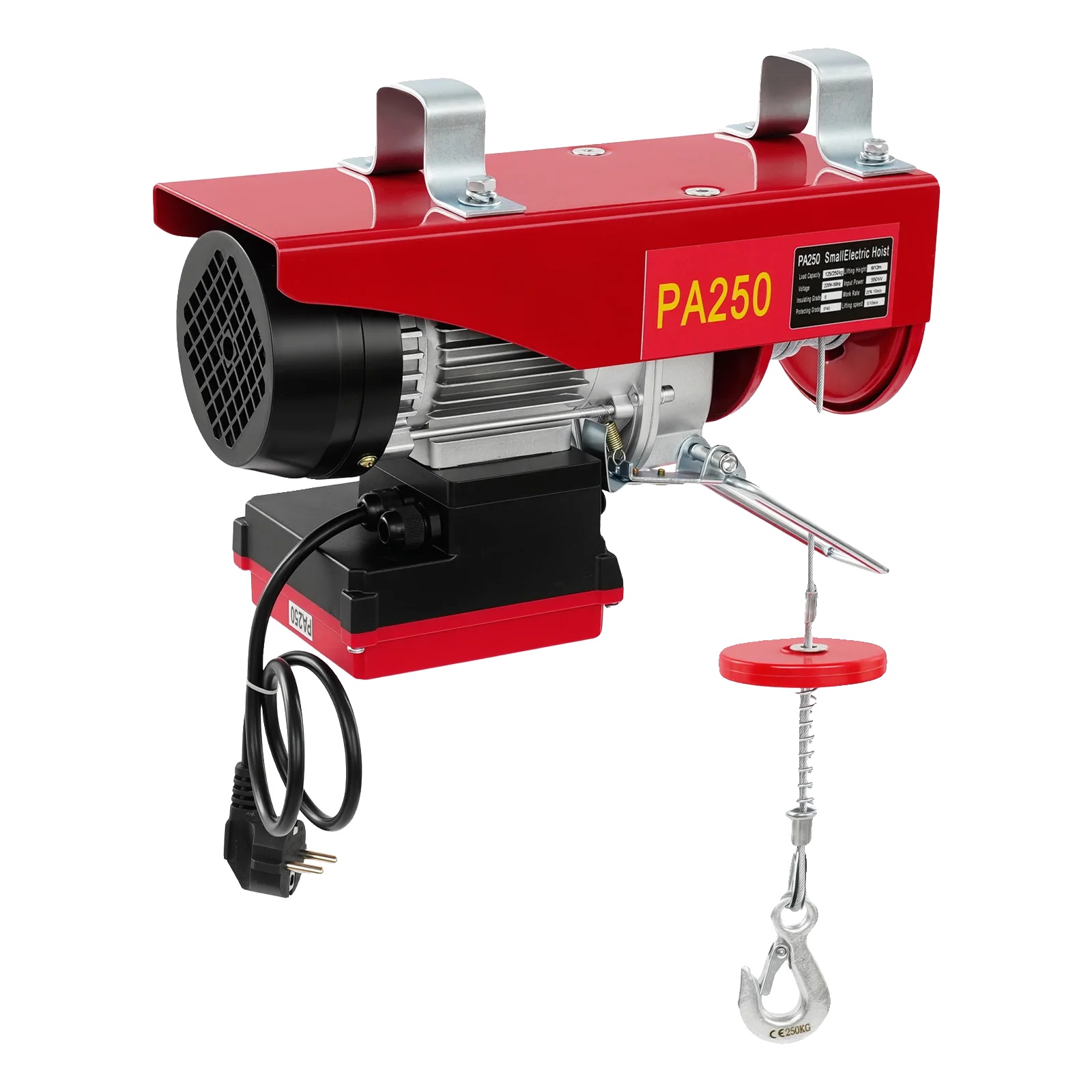 Elektrische Seilwinde, 250 Kg Hubkraft, Funkfernbedienung, Rot