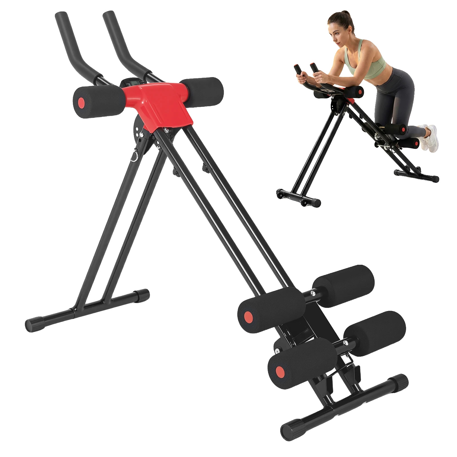 Zusammenklappbarer Bauchmuskeltrainer, 5 Widerstandsstufen, Led-monitor, Rot