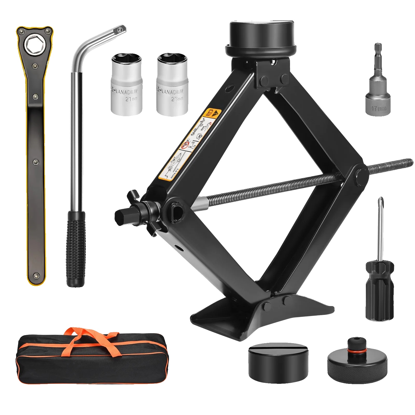 Scherenwagenheber-set, 3 Tonnen Tragkraft, Inklusive Adapter Für Elektrische Bohrmaschine, Schwarz