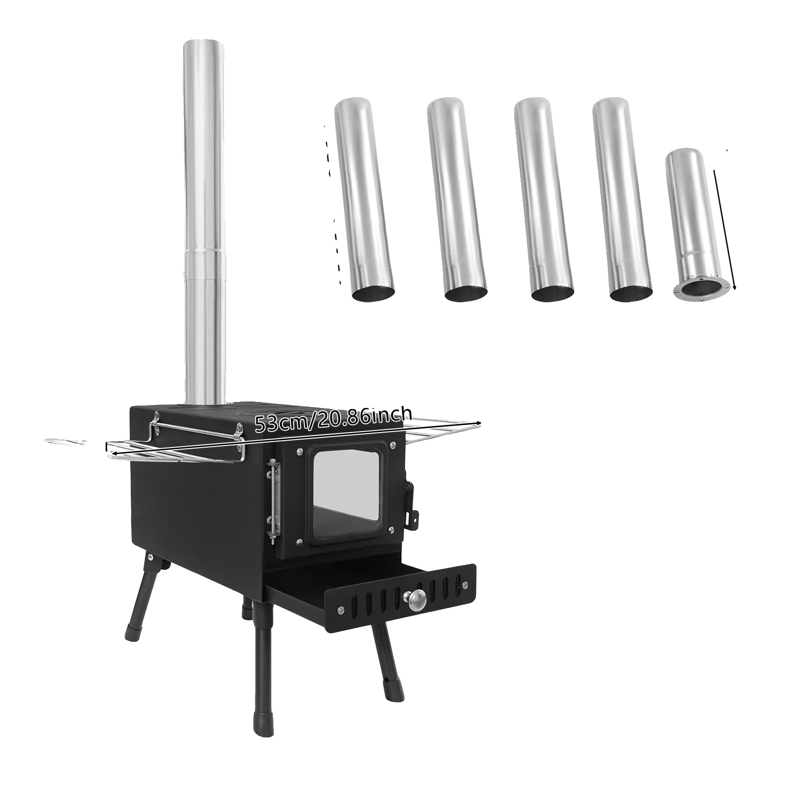 Holzofen, Tragbares Design, Effiziente Rauchabsaugung, Schwarz