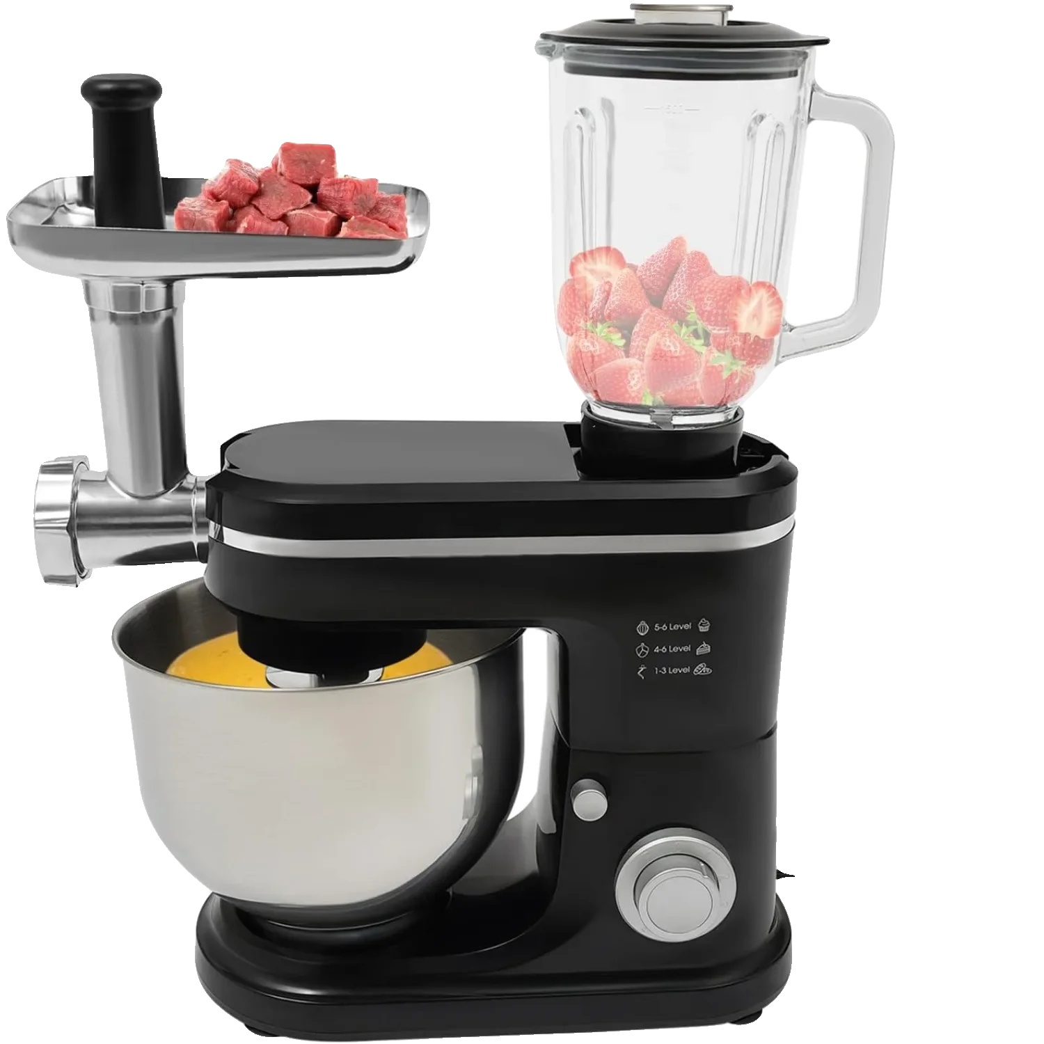 Multifunktionale Küchenmaschine, 1500 Watt, 6-liter-schüssel, 1,5-liter-entsafter, 6 Geschwindigkeitsstufen, Edelstahl