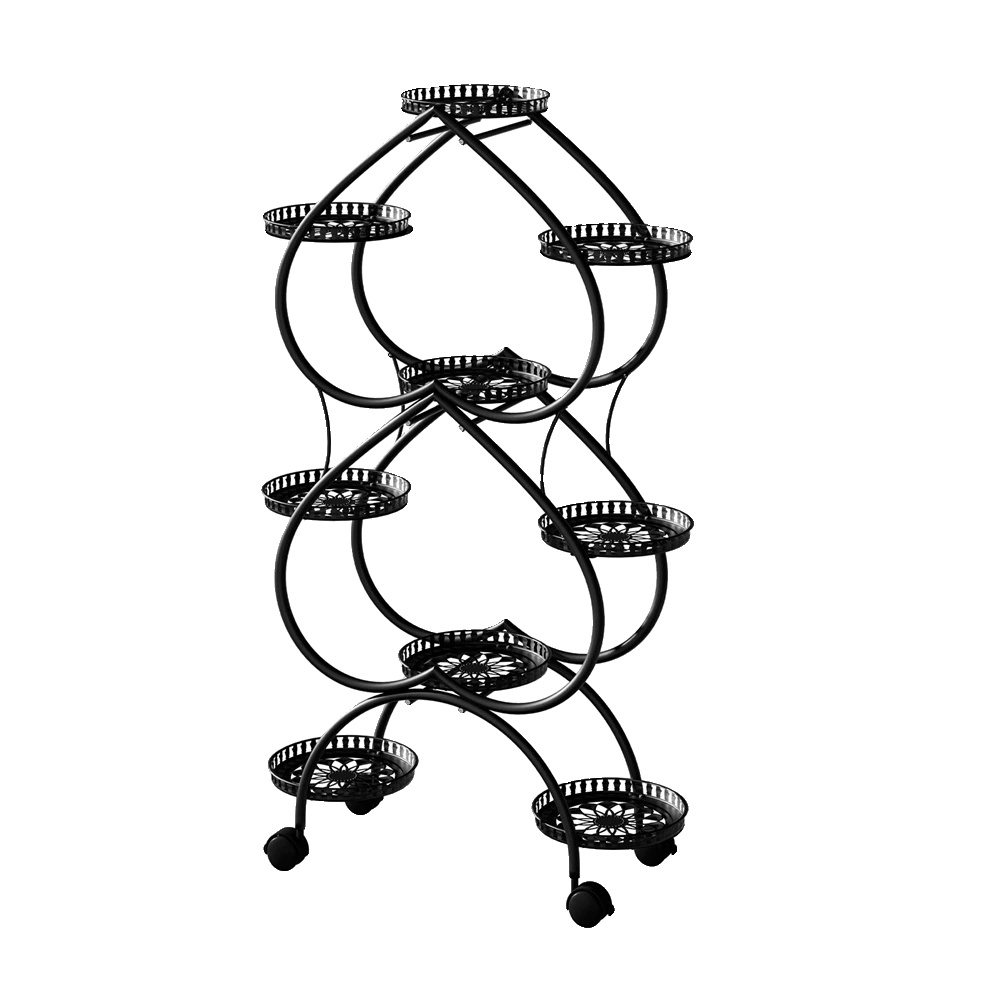 Pflanzenständer, 9 Töpfe, Mobiles Design, Schwarz