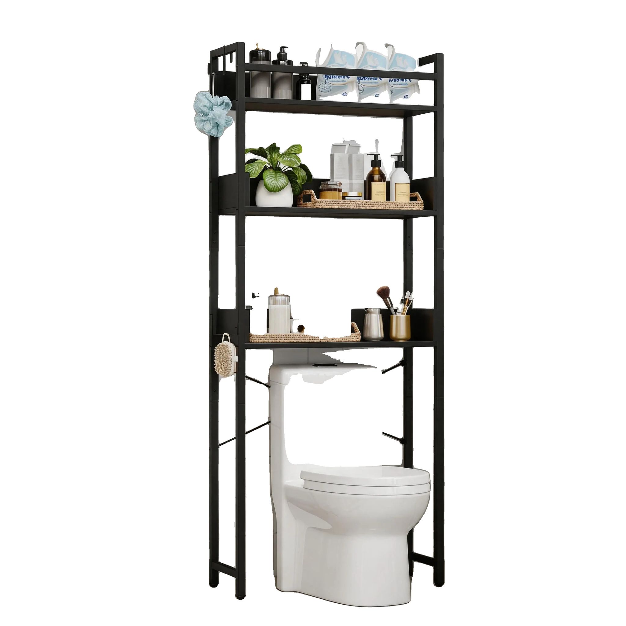 Ablage Für Über Der Toilette, 162 Cm H X 73 Cm B X 30 Cm T, Drei Ebenen, Freistehend, Offenes Korbdesign, Geeignet Für Badezimmer Und Studentenwohnheim
