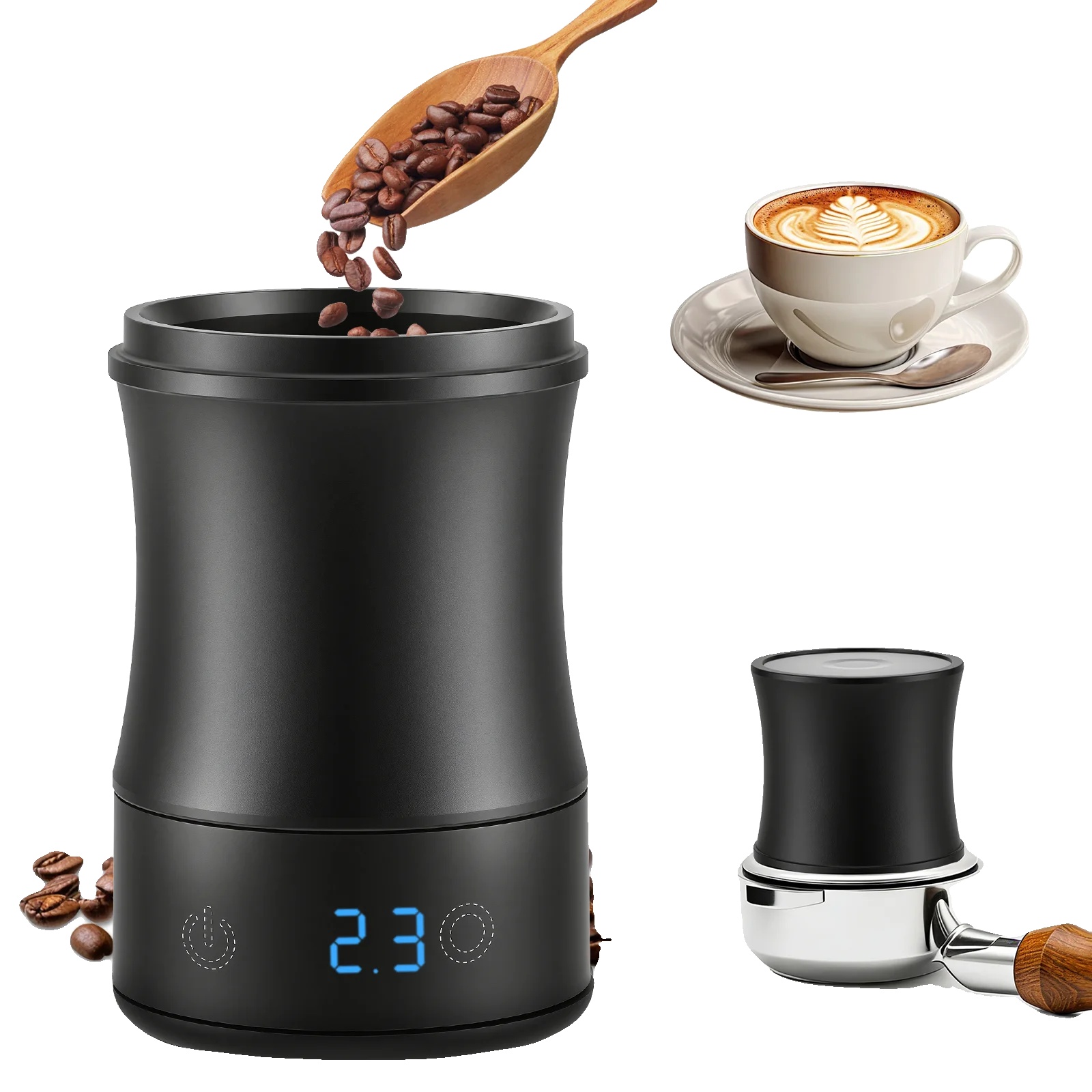 Kaffeewaage, 2-in-1-messbecher, Led-anzeige, Schwarz