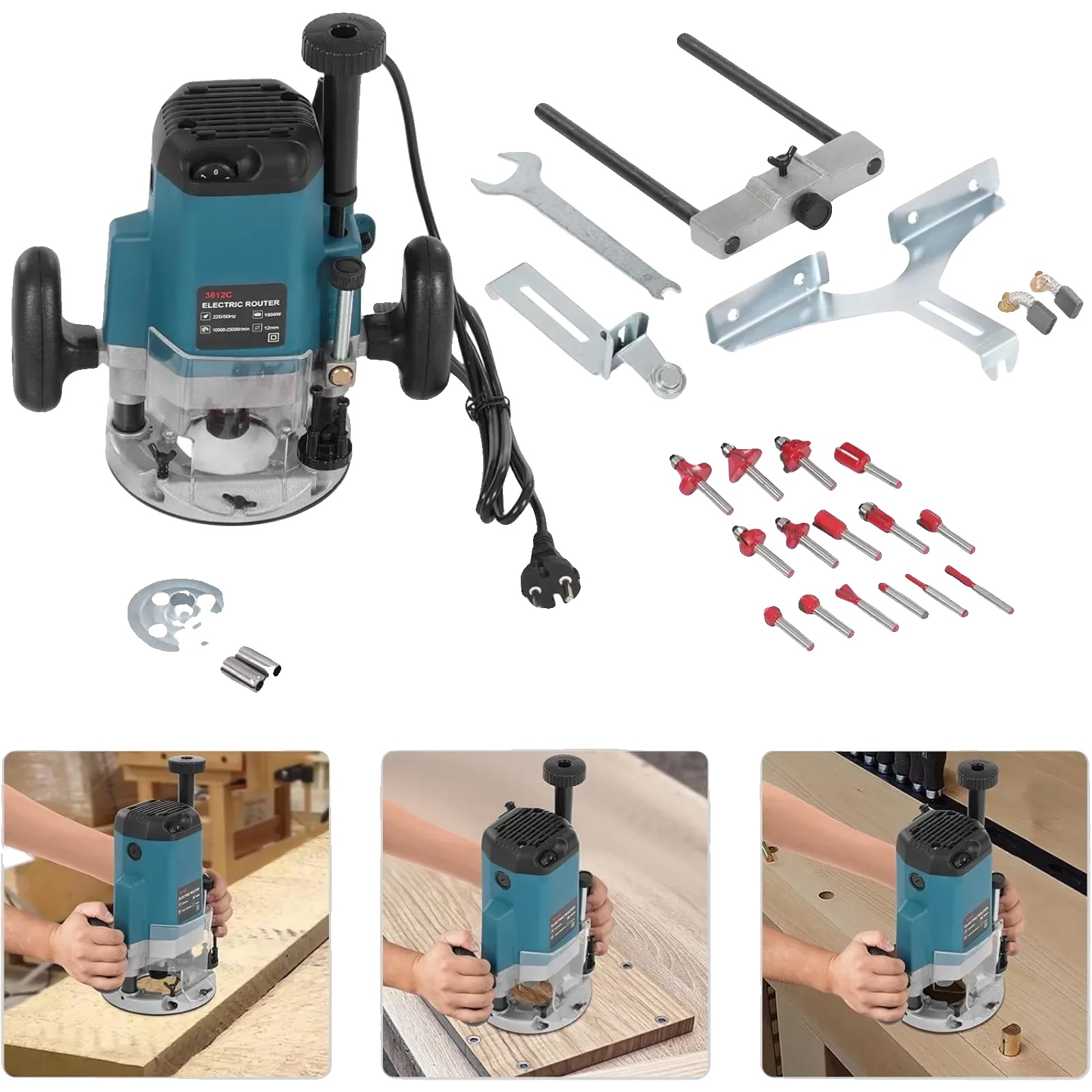 Elektrischer Freischneider, 2200 W Leistung, 10000–23000 U/min Drehzahl, 5,8 Cm Max. Schnitttiefe, 15 Fräsmesser, 6,35 Mm Bis 12,7 Mm Spannfutterkompatibilität