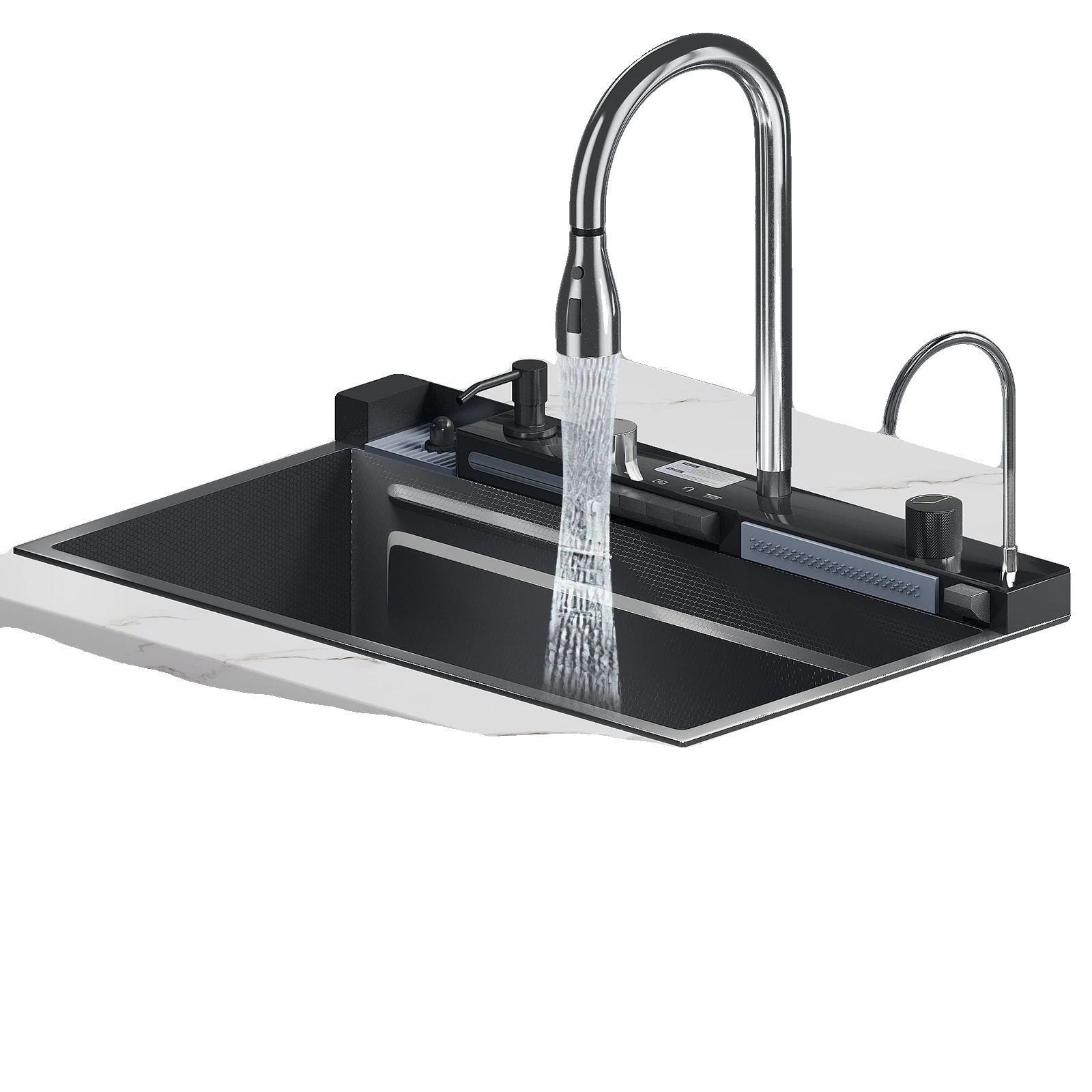 Wasserfall-küchenspüle, Edelstahl 304, Doppelbecken-design, 75x45 (nano Schwarz)