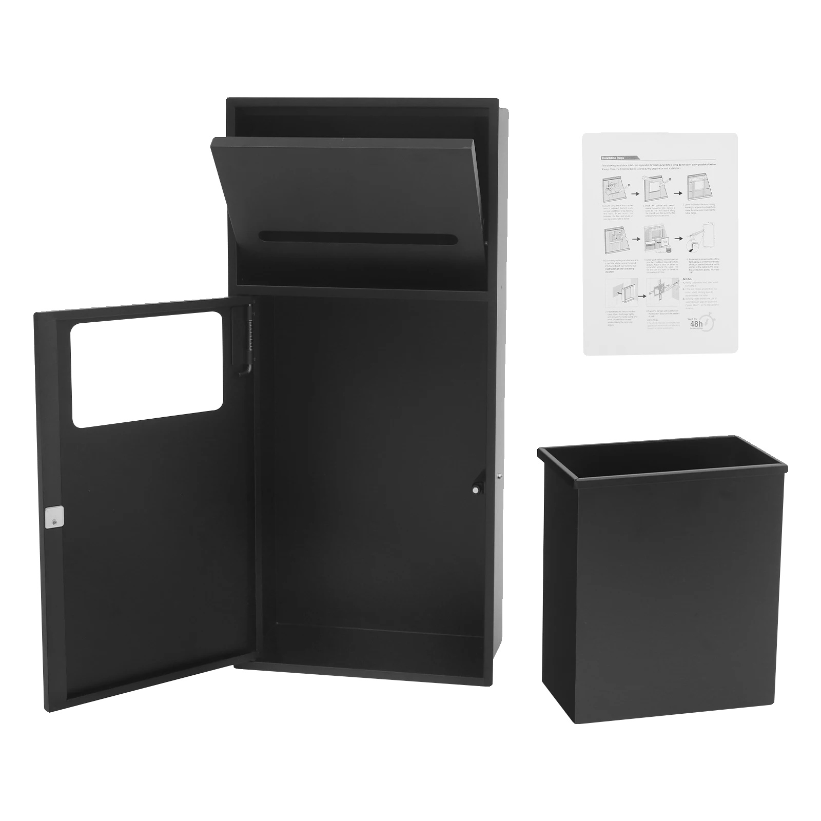 Abfalleimer, Edelstahl, Platzsparendes Design, Schwarz
